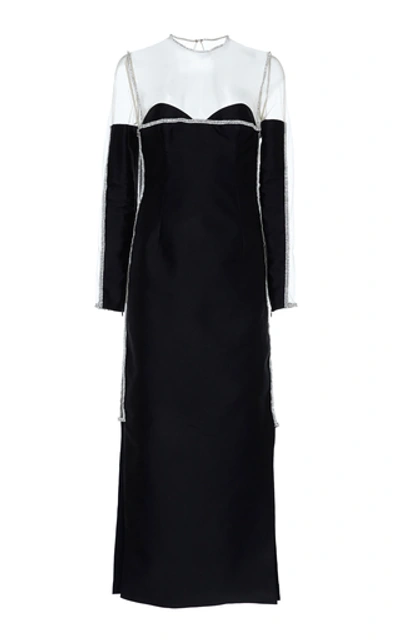 Shop Sandra Mansour Cette Nuit Crystal-embellished Mikado Midi Dress In Black