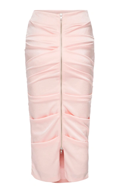 Shop Alex Perry Regan Ruched Satin Pencil Skirt In Pink