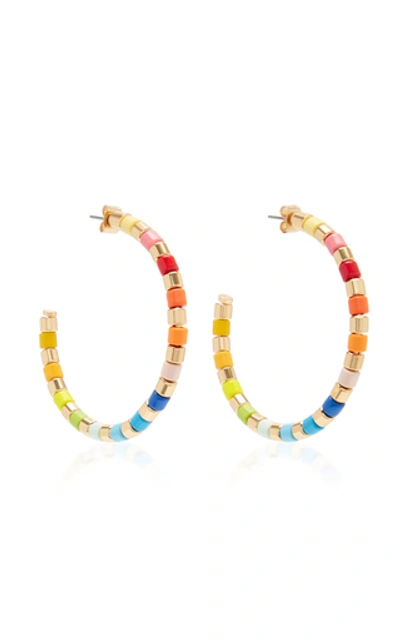 Shop Roxanne Assoulin Golden Rainbow Gold-tone And Enamel Hoop Earrings In Multi