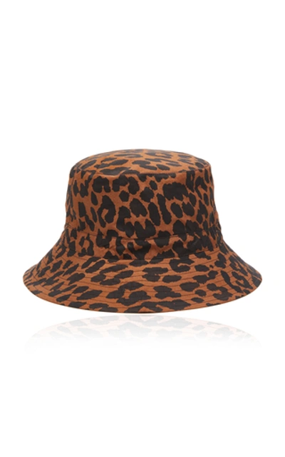 Shop Ganni Leopard-print Cotton Poplin Bucket Hat In Animal