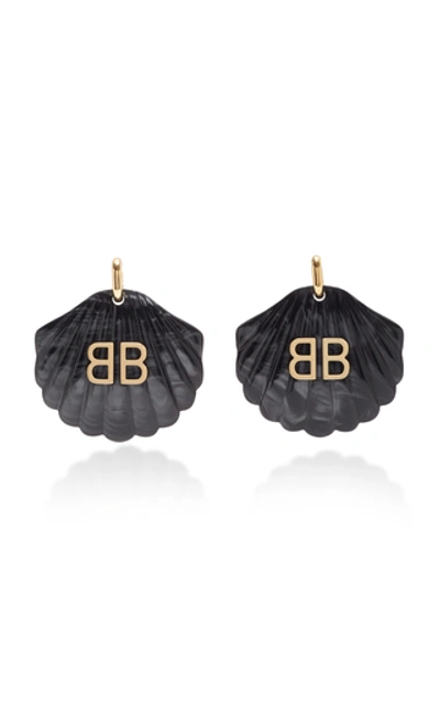 Shop Balenciaga Mermaid Gold-tone And Resin Earrings In Black