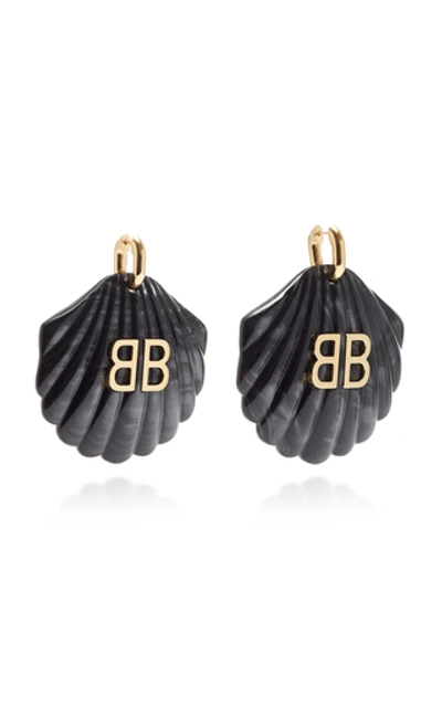 Shop Balenciaga Mermaid Gold-tone And Resin Earrings In Black