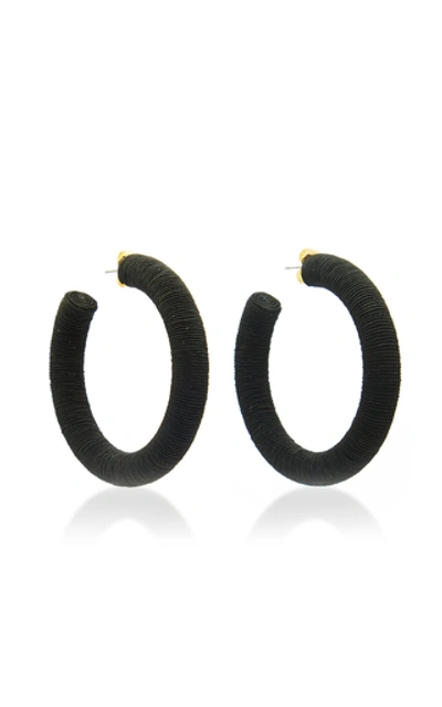 Shop Rebecca De Ravenel Cord Hoop Earrings In Black
