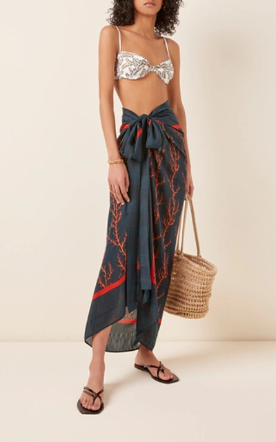 Shop Agua By Agua Bendita Lavanda Arrecie Printed Silk Pareo In Black