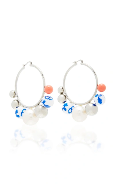 Shop Carolina Herrera Silver-plated Beaded Hoop Earrings