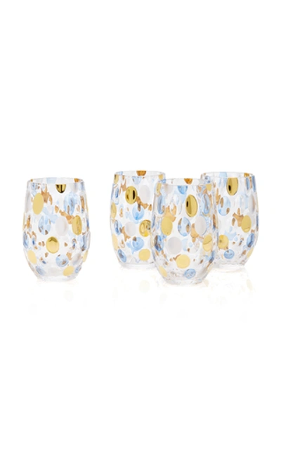 Shop Moda Domus Set-of-4 Oval Dotted Glasses In Gold,blue