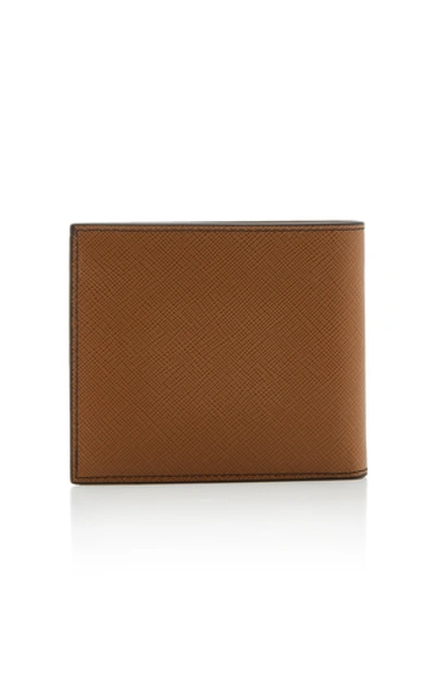 Shop Prada Textured-leather Two-tone Wallet In Brown