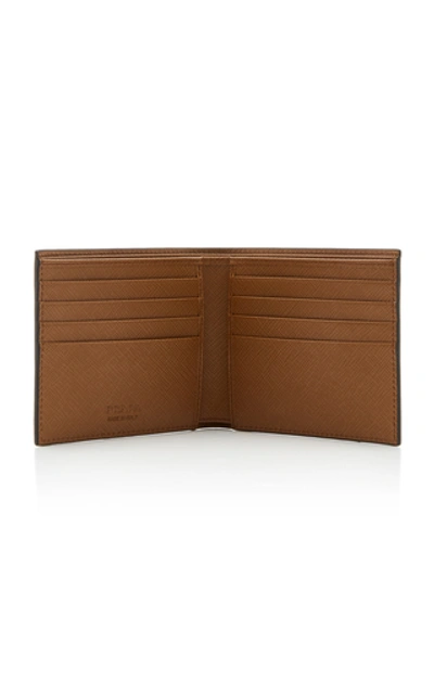 Shop Prada Textured-leather Two-tone Wallet In Brown