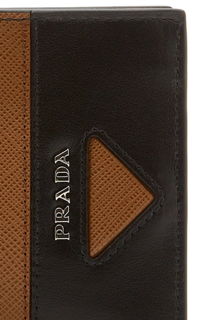 Shop Prada Textured-leather Two-tone Wallet In Brown