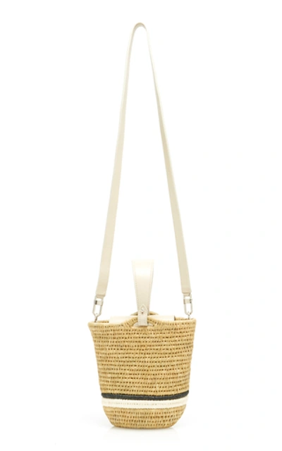 Shop Khokho Zandi Leather-trimmed Straw Bucket Bag In Grey