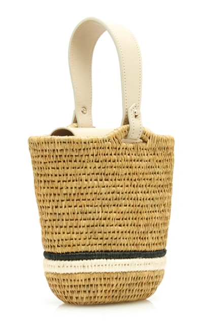 Shop Khokho Zandi Leather-trimmed Straw Bucket Bag In Grey