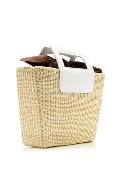 Shop Sensi Studio Leather-trimmed Straw Tote In Ivory