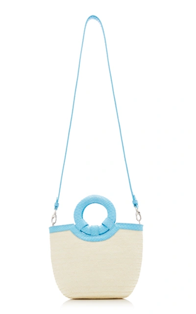 Shop Adriana Castro Watersnake Trimmed Straw Tote In Blue