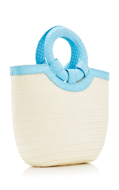 Shop Adriana Castro Watersnake Trimmed Straw Tote In Blue