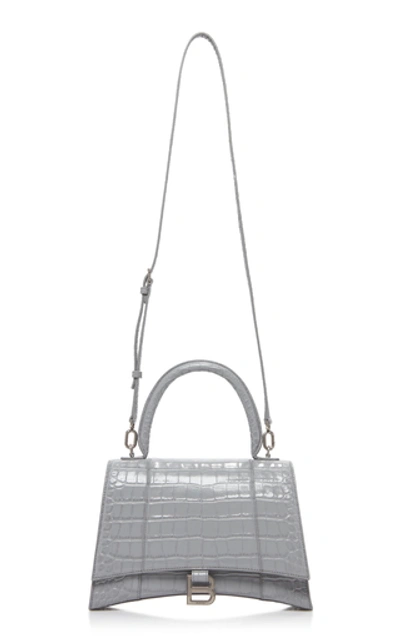 Shop Balenciaga Hourglass M Croc-effect Leather Bag In Grey