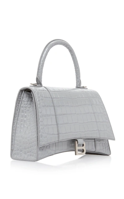 Shop Balenciaga Hourglass M Croc-effect Leather Bag In Grey