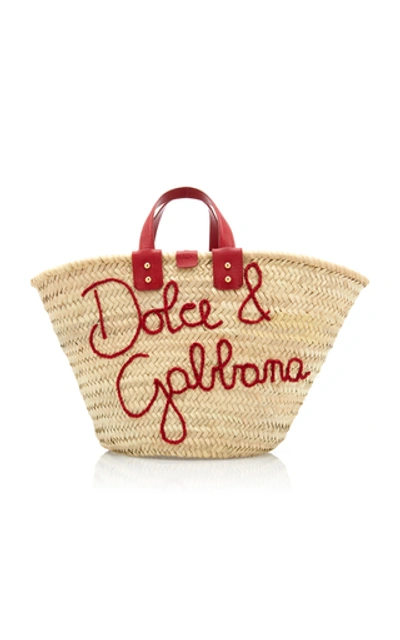 Shop Dolce & Gabbana Blooming Logo Raffia Top Handle Tote In Neutral
