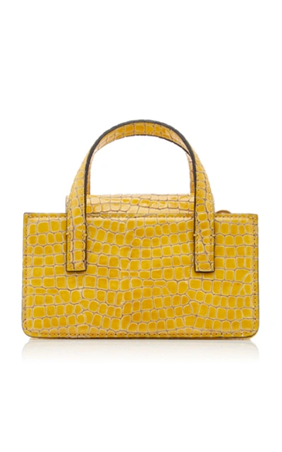 Shop Marge Sherwood Mini Square Croc-embossed Leather Top-handle Bag In Yellow