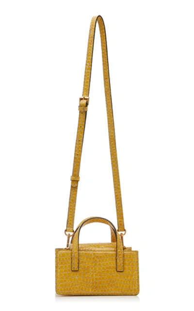 Shop Marge Sherwood Mini Square Croc-embossed Leather Top-handle Bag In Yellow