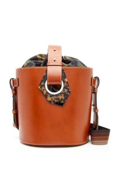 Shop Ganni Leather Bucket Bag In Brown