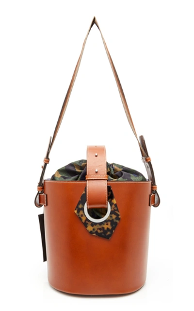 Shop Ganni Leather Bucket Bag In Brown