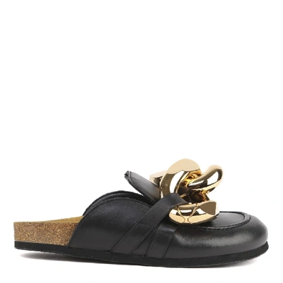 Shop Jw Anderson Black Leather Chain Mules