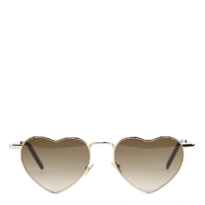 Shop Saint Laurent New Wave Lou Lou Sunglasses In Lgt Gold Gr Brown