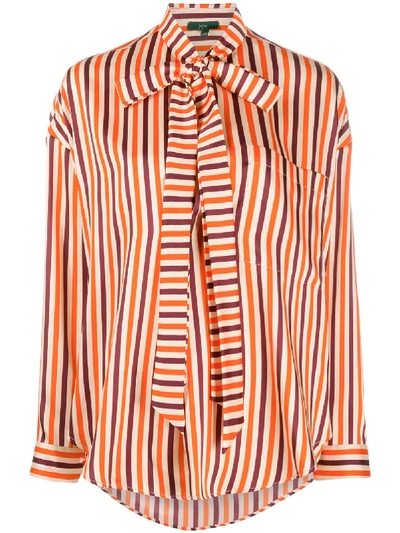 Shop Jejia Striped Pussy-bow Blouse In Orange
