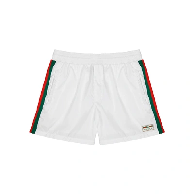 Shop Gucci White Striped Swim Shorts