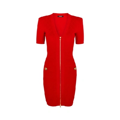 Shop Balmain Red Button-embellished Mini Dress