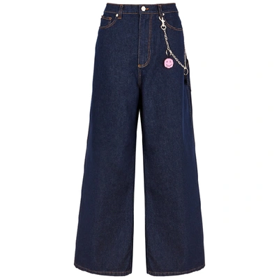 Shop Natasha Zinko Blue Chain-embellished Wide-leg Jeans In Denim