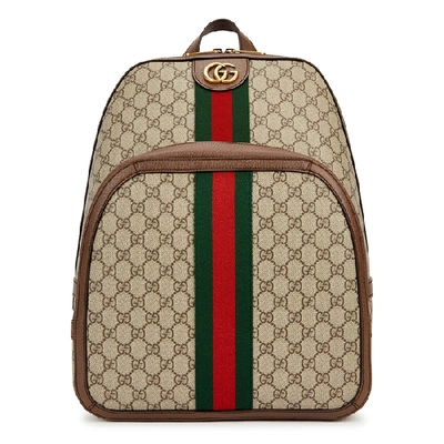 Shop Gucci Ophidia Gg Supreme Medium Monogrammed Backpack In Beige