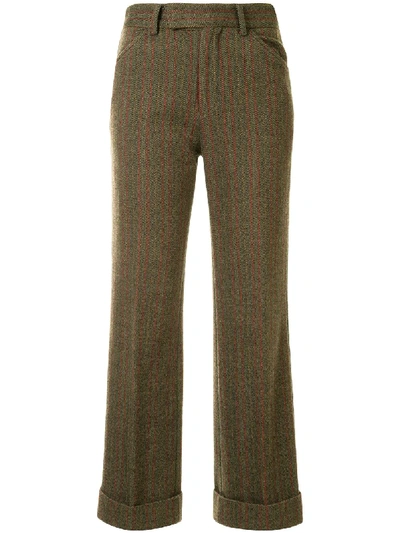 Pre-owned Comme Des Garçons Pinstriped Tailored Trousers In Green
