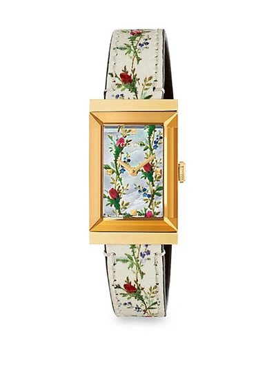 Shop Gucci Mother-of-pearl Floral Leather Strap Watch