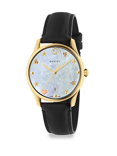 Shop Gucci G-timeless Crystal & Leather Strap Analog Watch