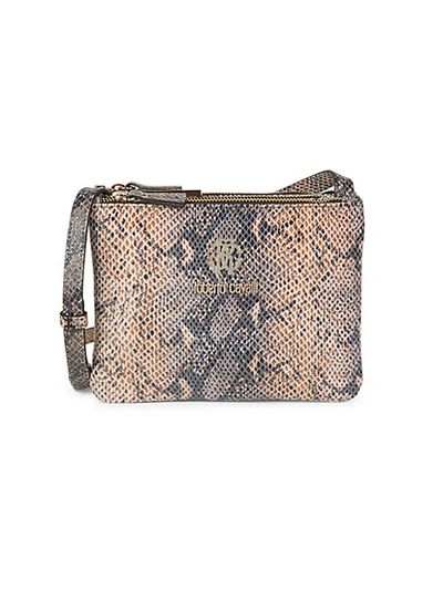 Shop Roberto Cavalli Snake-embossed Leather Shoulder Bag In Roccia