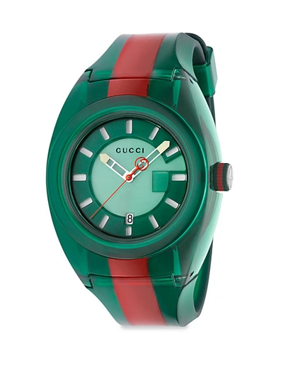 Shop Gucci Transparent Nylon & Striped Rubber Strap Watch