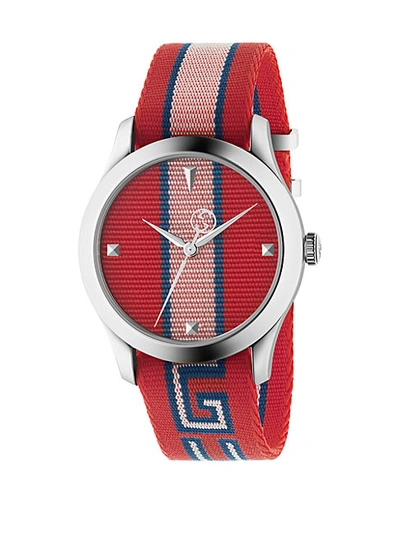 Shop Gucci G-timeless Stripe Textile-strap Watch