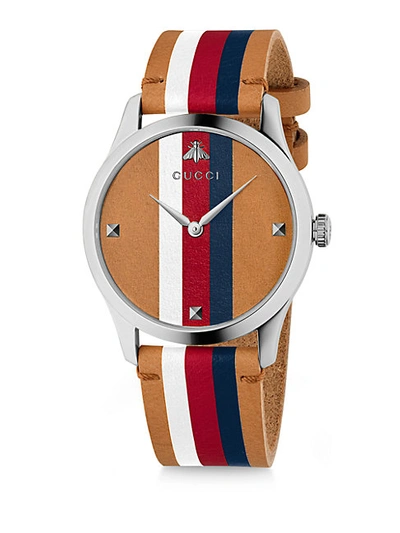 Shop Gucci G-timeless Stripe Wide Leather Strap Watch