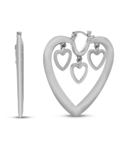 Shop Kensie Dangle Heart Hoop Wire Earring In Silver-tone