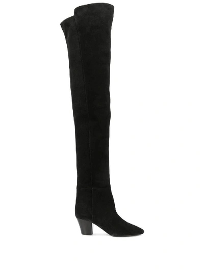 Shop Saint Laurent Black Over-the-knee Suede Leather Boots