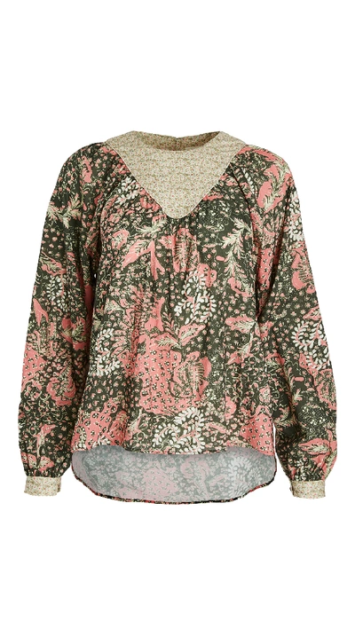 Shop Warm Nicole Blouse In Big Green/pink Floral