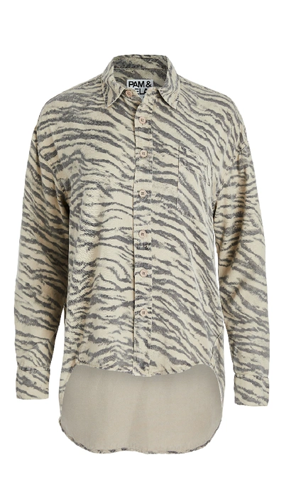 Shop Pam & Gela U20 Tiger Boyfriend Shirt In Stone