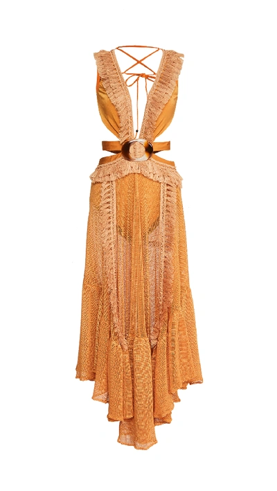 Shop Patbo Netted Fringe Beach Dress In Sunflower