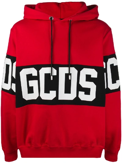 Gcds Band Logo Print Pullover Hoodie In Red