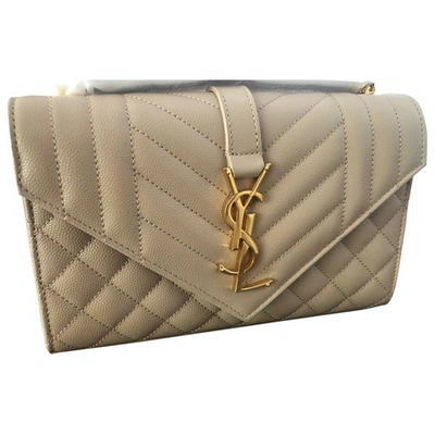 Pre-owned Saint Laurent Satchel Monogramme Beige Leather Clutch Bag