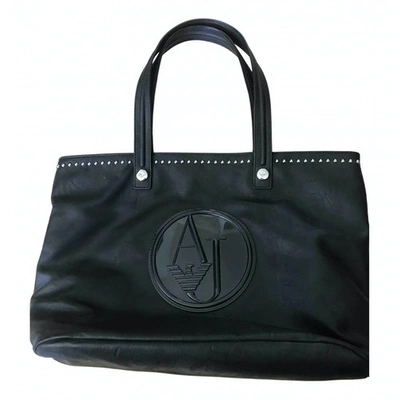 Pre-owned Armani Jeans Leather Tote In Black