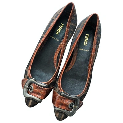 Pre-owned Fendi Cloth Ballet Flats In Brown