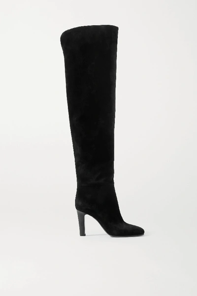 Shop Saint Laurent Jane Suede Over-the-knee Boots In Black