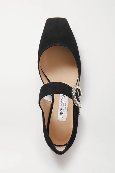 Shop Jimmy Choo Gin Crystal-embellished Suede Ballet Flats In Black